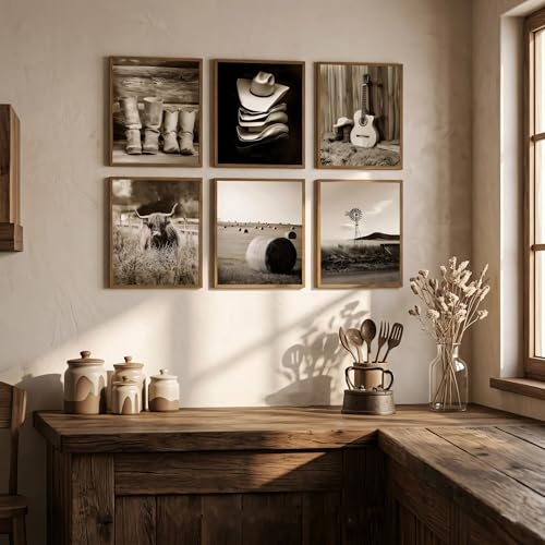 9-Piece Vintage Western Cowboy Wall Art Set - Rustic Farmhouse Canvas Prints 8x10in Unframed