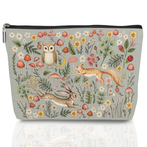 Forest Friends Makeup Bag - Aesthetic Cotton Cosmetic Pouch