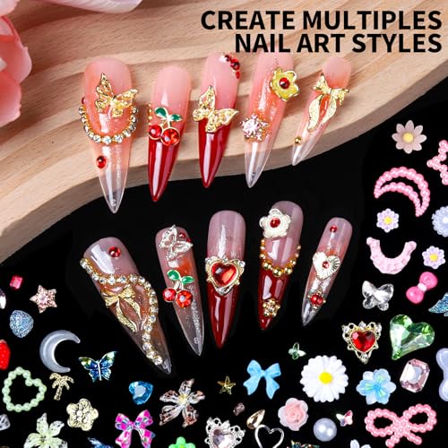 FANDAMEI 48-Grid Rhinestone & 3D Nail Charm Kit with Bedazzling Tools