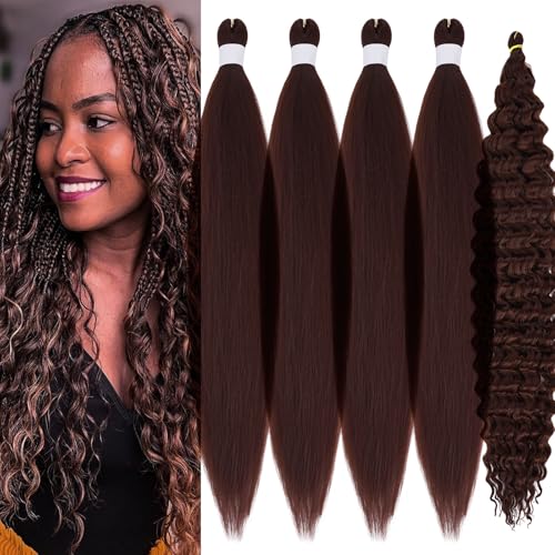 UPruyo Color 33 26-Inch Pre-Stretched Wavy Crochet Braiding Hair Extensions for Boho & Knotless Braid - Pack of 5