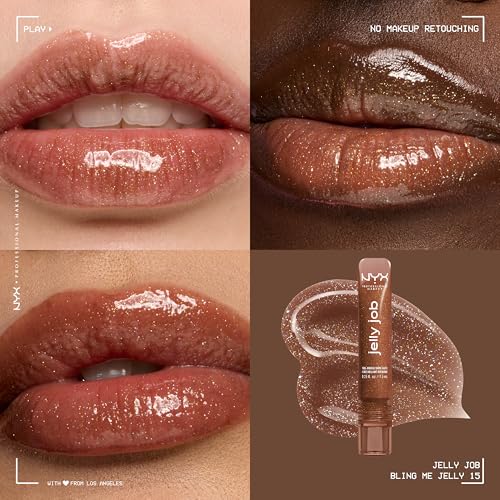 NYX Professional Makeup Jelly Job Lip Gloss - 15 Bling Me Shimmer, Full-Shine Lip Tint
