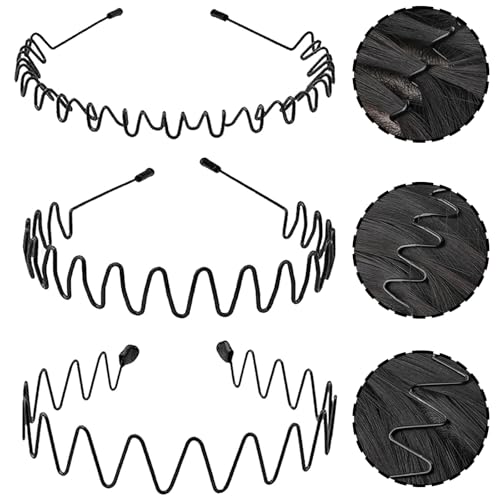 Metal Hair Bands for Men - Adjustable Non-Slip Headbands, 3-Pack
