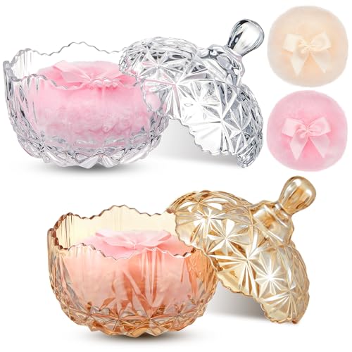 Tioncy 4 Pcs Large Body Powder Puff & Container Set - Diamond, Amber & Clear
