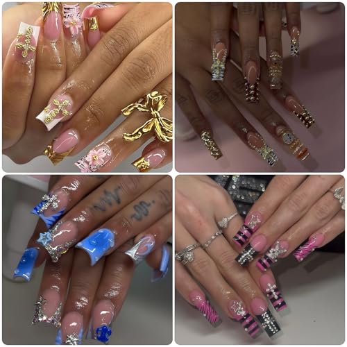 KINGNAME 120 PCS 3D Cross Nail Charms Kit Gold Silver Rhinestone