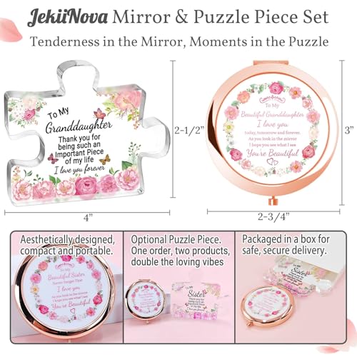 Colorful Rose Gold Compact Mirror for Granddaughter - Wedding, Graduation, Birthday Gift