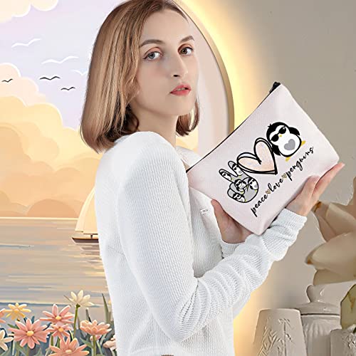 LEVLO Peace Love Penguins Makeup Bag - Funny Animal Lover Cosmetic Pouch