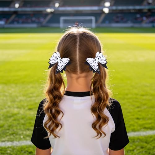 Soccer Cheer Bow Hair Clip for Women Girls Mom - Glitter Black & White Sporty Hair Accessory - Variation of Soccer Bow