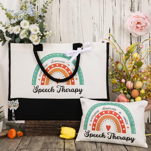 Speech Therapy Gift Set: Floral Canvas Tote, Makeup Bag & Badge Reel