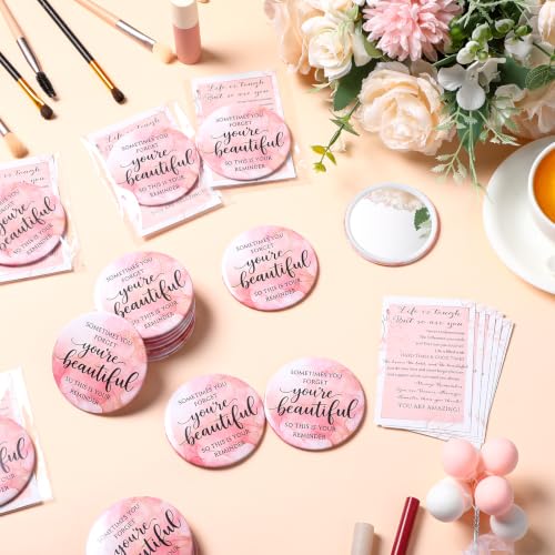 25-Pack Inspirational Pink Compact Mirrors - Bulk Party Favors for Women