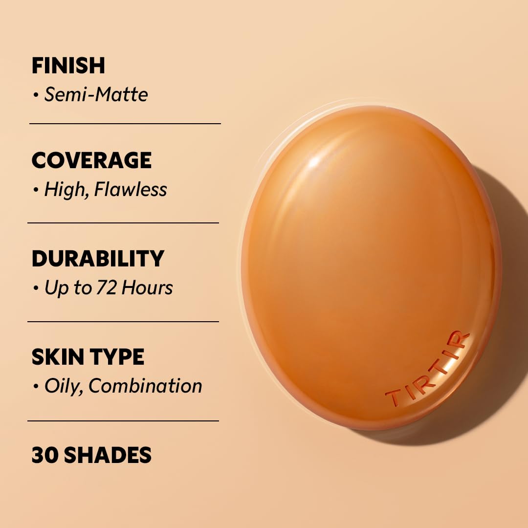 TIRTIR Cushion Foundation - AI-Like Semi-Matte Finish | Medium to Full Coverage, #21N Ivory, 0.63 Fl Oz