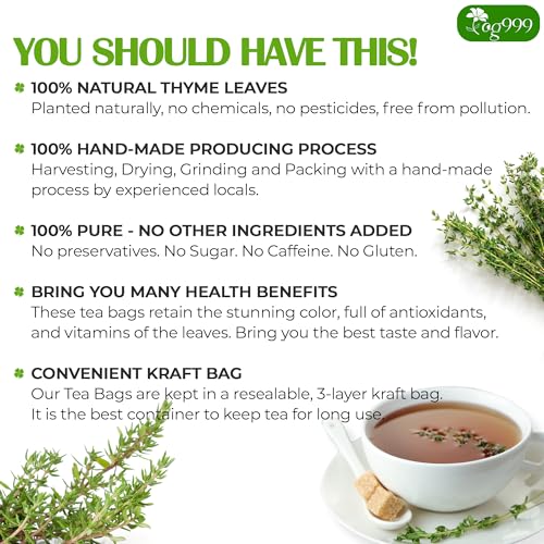 TOG999 Natural Thyme Leaf Tea Bags - Caffeine-Free, Vegan