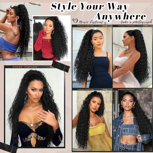 FREEMEIGE 30 Inch Long Wavy Claw Clip Ponytail Extension Synthetic Hairpiece