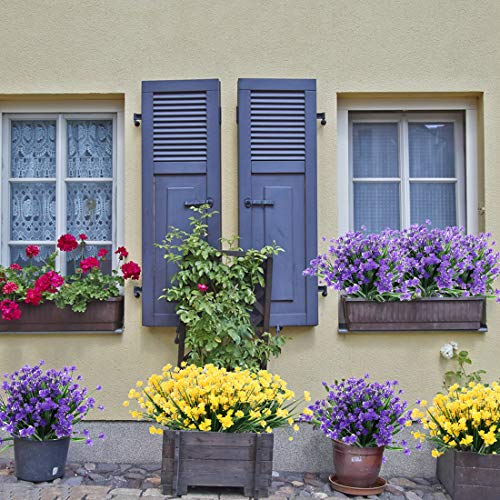 Artificial Lavender Flowers - UV Resistant Faux Plastic Shrubs, 6PCS