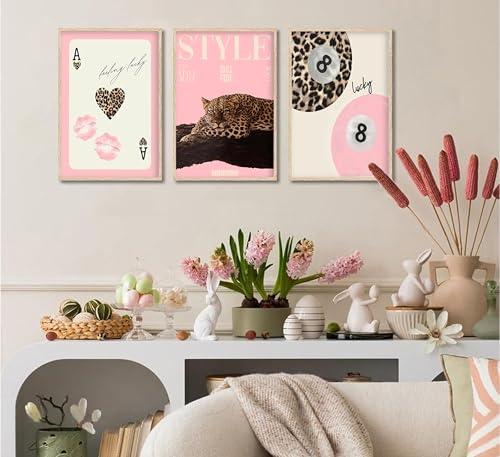 Pink Leopard Wall Art Set - Trendy Cheetah Canvas Posters 12x16 & 16x24