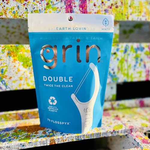 Grin Double Flosspyx Dental Floss Picks 75 Count Mint Flavor Eco-Friendly Recycled Plastic