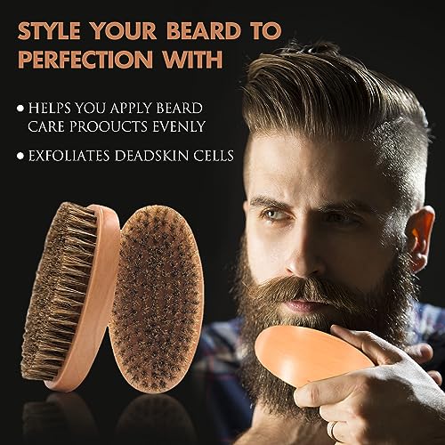 Kootinn Boar Bristle Beard Brush for Men - Travel-Friendly Wooden Brush