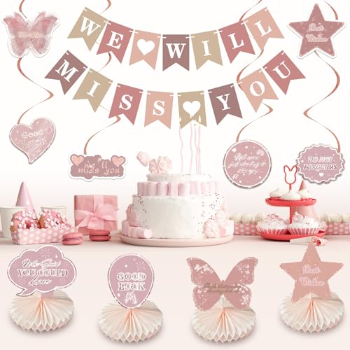 Blush Pink We Will Miss You Banner - Farewell Party Decorations Set