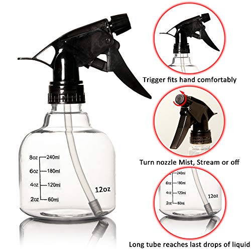 Youngever 12 oz Spray Bottles Pack – 6 Clear & Black Travel-Size Refillable Containers