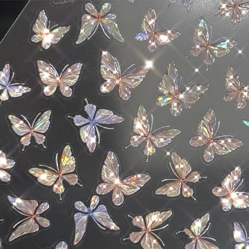 3D Aurora Butterfly Nail Art Stickers - 6 Sheets Self-Adhesive