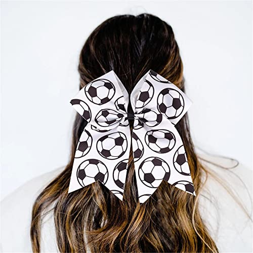 LDDCX White Soccer Hair Bows for Girls - Sport Ponytail Holders & Bows, 2 Pack
