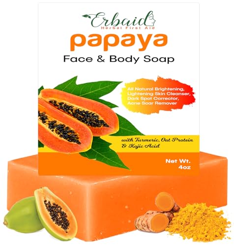 Papaya & Turmeric Skin Brightening Soap Bar for Face & Body - Reduce Dark Spots & Acne
