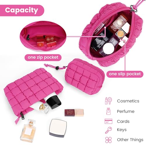 Rose Quilted Makeup Bag & Zip Card Pouch - Stylish Travel Organizer