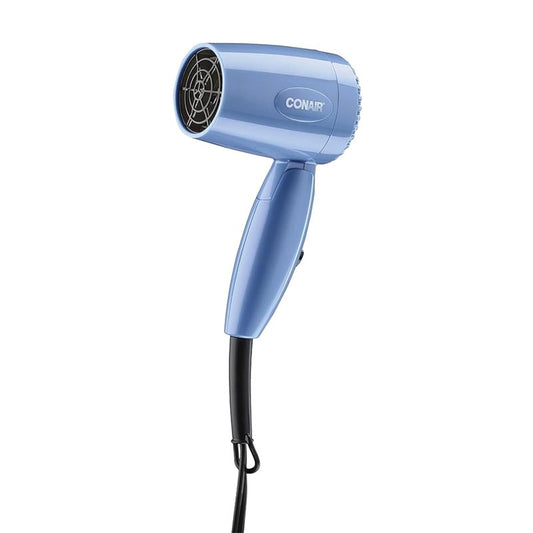 Compact Travel Hair Dryer - 1600W Dual Voltage Blow Dryer for All Hair Types - Blue | Folding Handle, Model 124NL