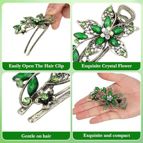Beavorty Vintage Floral Hair Barrette Clip with Rhinestones