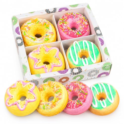 Jaolee Donut Bath Bomb Gift Set - 4 Pack Natural Fizzy Spa Bath Bombs