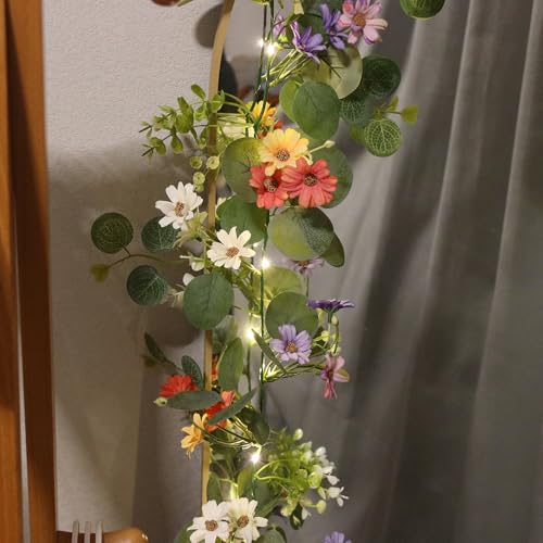 Daisy Garland Fairy Lights - 20 LED Eucalyptus Vine String Lights with Timer for Home, Bedroom, and Party Decoration