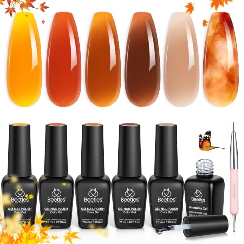 Beetles Fall Gel Polish Set - 6 Trendy Colors with Blooming Gel