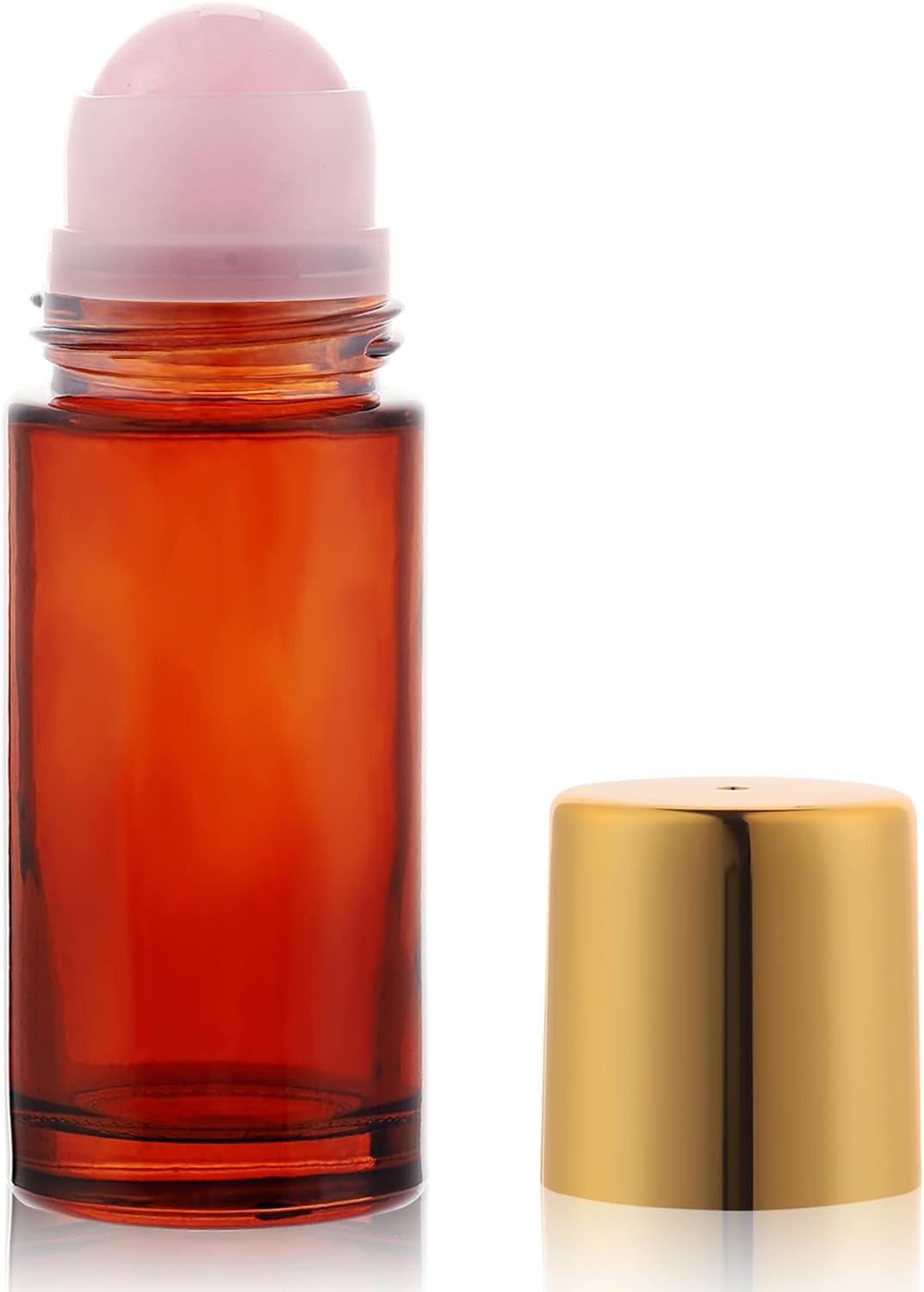Amber Glass Roll-On Bottles for Essential Oils - 1.7oz Refillable Rollerball with Pink Crystal Applicator
