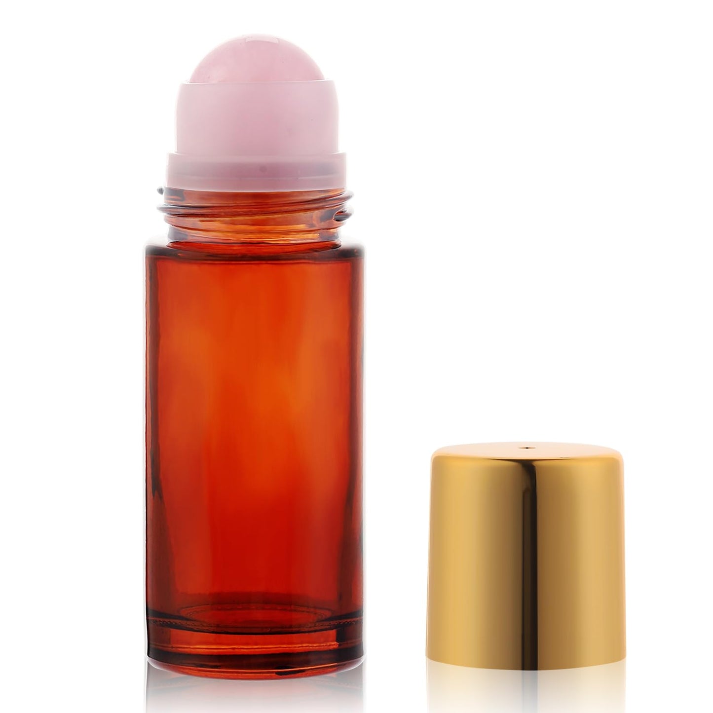 RAMFIYN 1.7oz Large Amber Glass Roll on Bottles for Essential Oils Perfume Refillable Roller Ball Applicator Empty Deodorant Containers with Pink Crystal Rollerball