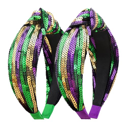 2Pcs Mardi Gras Glitter Headbands - Sequin Carnival Hair Accessories