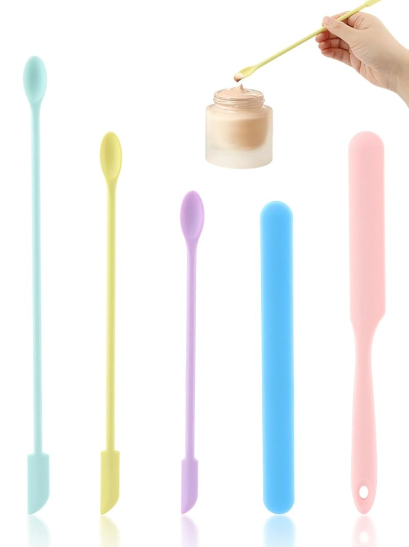 Mini Silicone Spatula Set - 5 Pcs Multicolor Makeup & Kitchen Stir Sticks | Reusable Beauty Tools