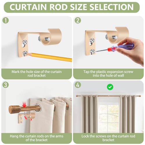 Adjustable Wood Grain Curtain Rod 30-45 Inch with Brackets