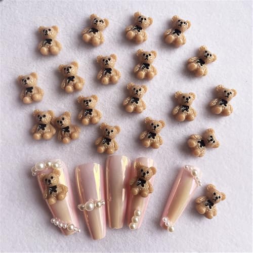 Cute 3D Brown Bear Nail Charms with Rhinestones - 30pcs