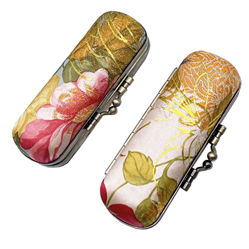 MIAO JIN Apricot & White Lipstick Case with Mirror - Portable Makeup Holder