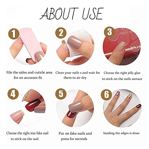 Hkanlre Long Fake Nails Tips 24P Full Cover Heart Design for Women