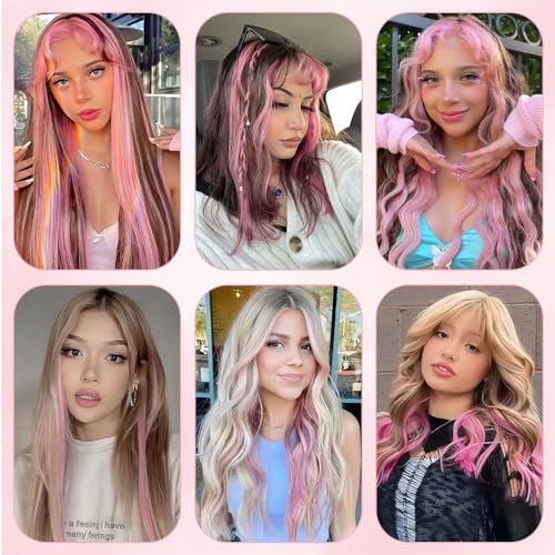 Light Pink Clip-In Hair Extensions - 20 Inch, 12 Pcs, Heat Resistant