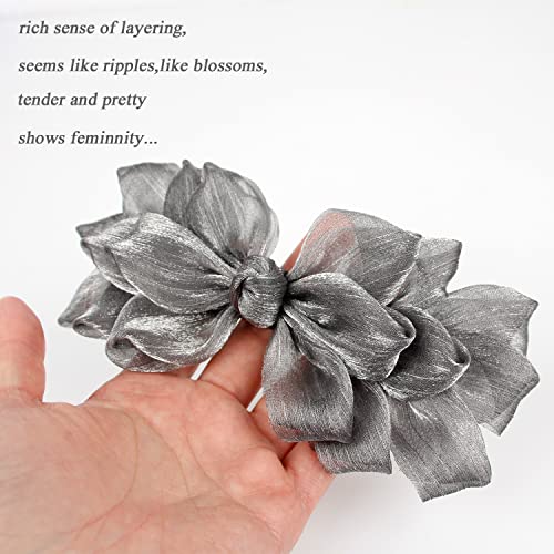 Women’s Black and Silver Bow Hair Clips - Elegant Decorative Flower Barrettes for Party & Wedding, 2 Pack