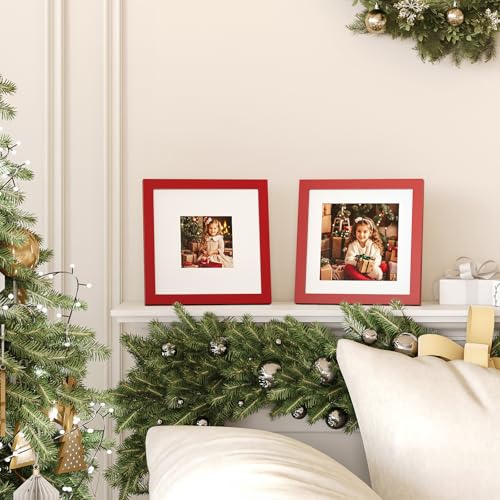 KINLINK 8x8 Red Solid Wood Picture Frame for 4x4 & 6x6 Pictures