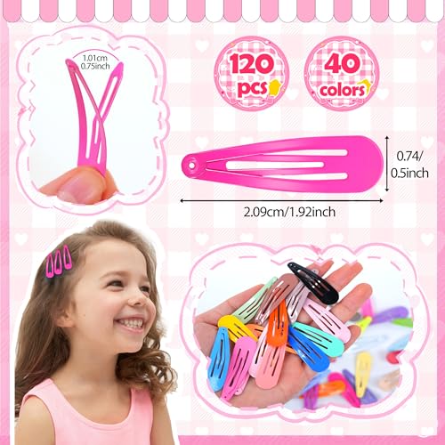 120 Pcs Metal Snap Hair Clips in 40 Bright Colors for Women