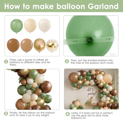 Sage Green & Brown Balloon Arch Kit - 129pcs Latex Jungle Decor