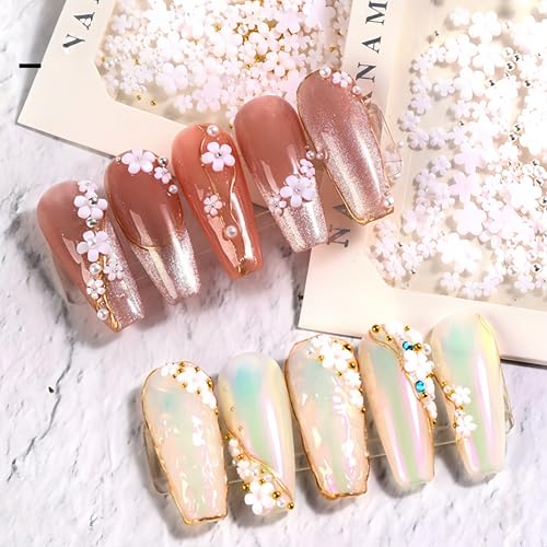 1200Pcs 3D Flower Nail Charms - White Floral Nail Art Gems