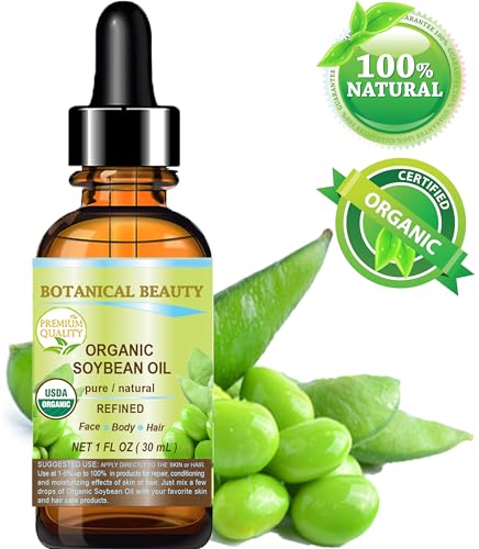 Botanical Beauty Organic Soybean Oil - 100% Pure Cold Pressed Moisturizer for Face, Skin, Body, Hair, Nails (1 Fl Oz)