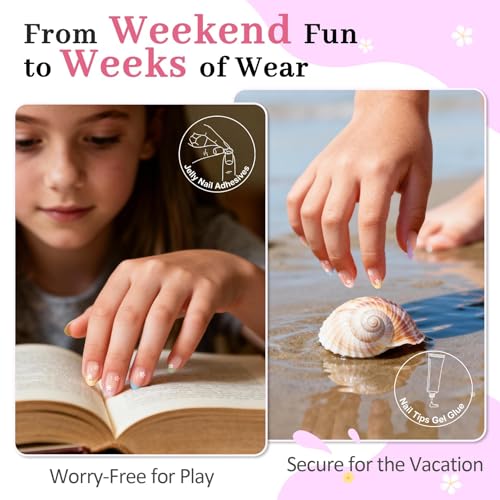QIEK Colorful Flower Kids Press On Nails - 16 Sizes, Safe & Easy to Apply - A-Colorful Flower