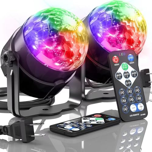 7-Mode LED Disco Ball Lights - Sound Activated with Remote Control (2-Pack)