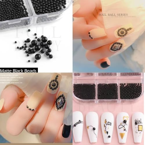 Black Mini Metal Nail Beads 0.8-3mm Caviar Nail Art Accessories DIY Manicure