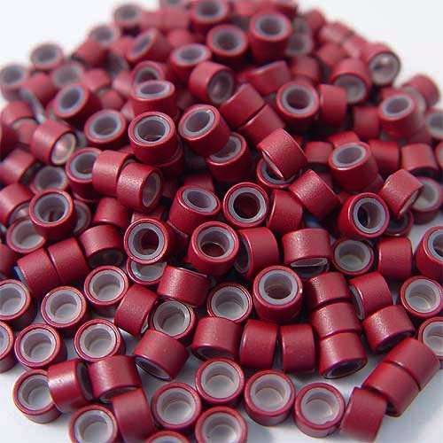 200 pcs Burgundy Silicone-Lined Micro Rings for Hair Extensions, Beads & Links
